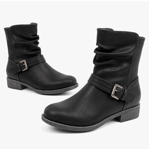 VJH confort Women's Mid Calf Boots, Comfort Buckle Slouchy Booties w/Side Zipper